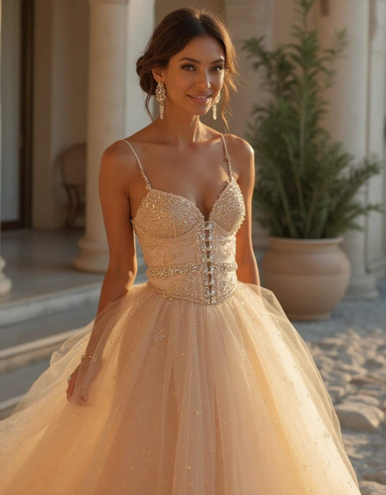 Champagne Beaded Crystal Ballgown An Amber Glow