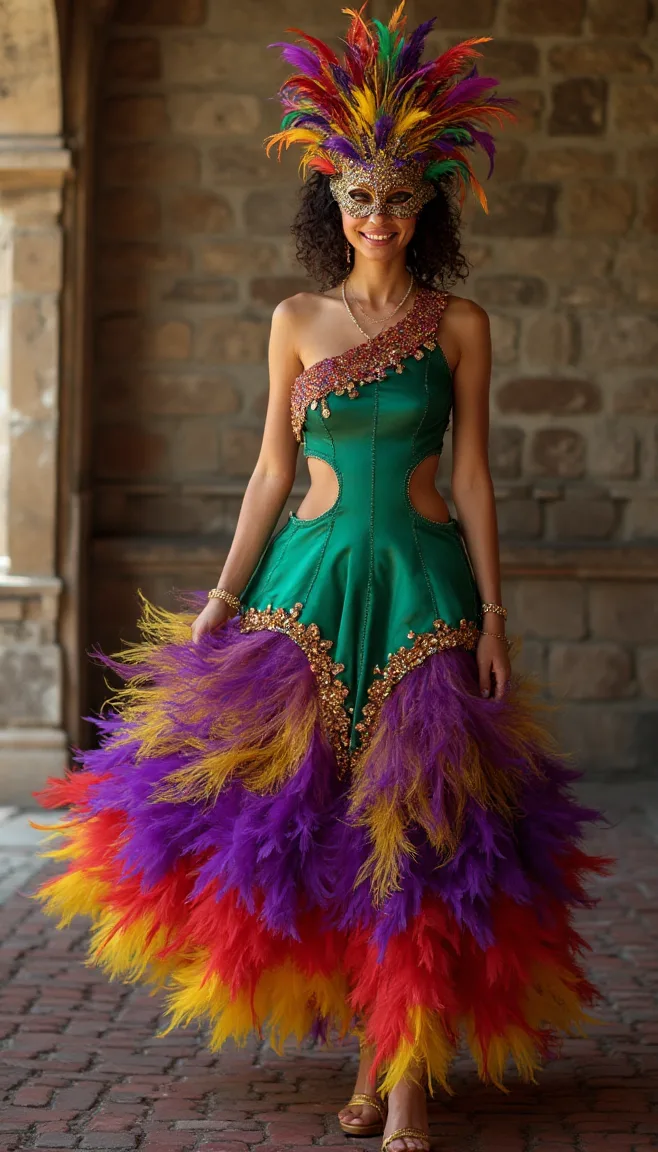 Colorful Feathers in Masquerade Party Dress Ideas
