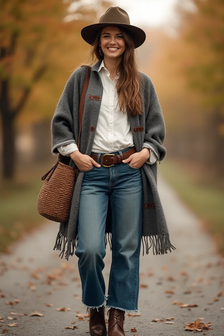 Denim & Gray Layers in an Autumn Outfit