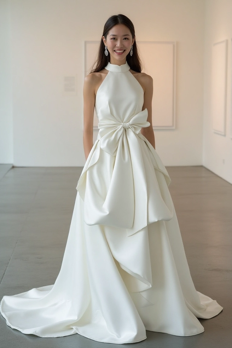 Dramatic White Satin Wedding Dress