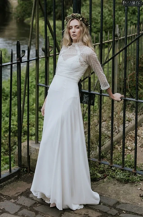 Elegant White Polka Dot Wedding Dress