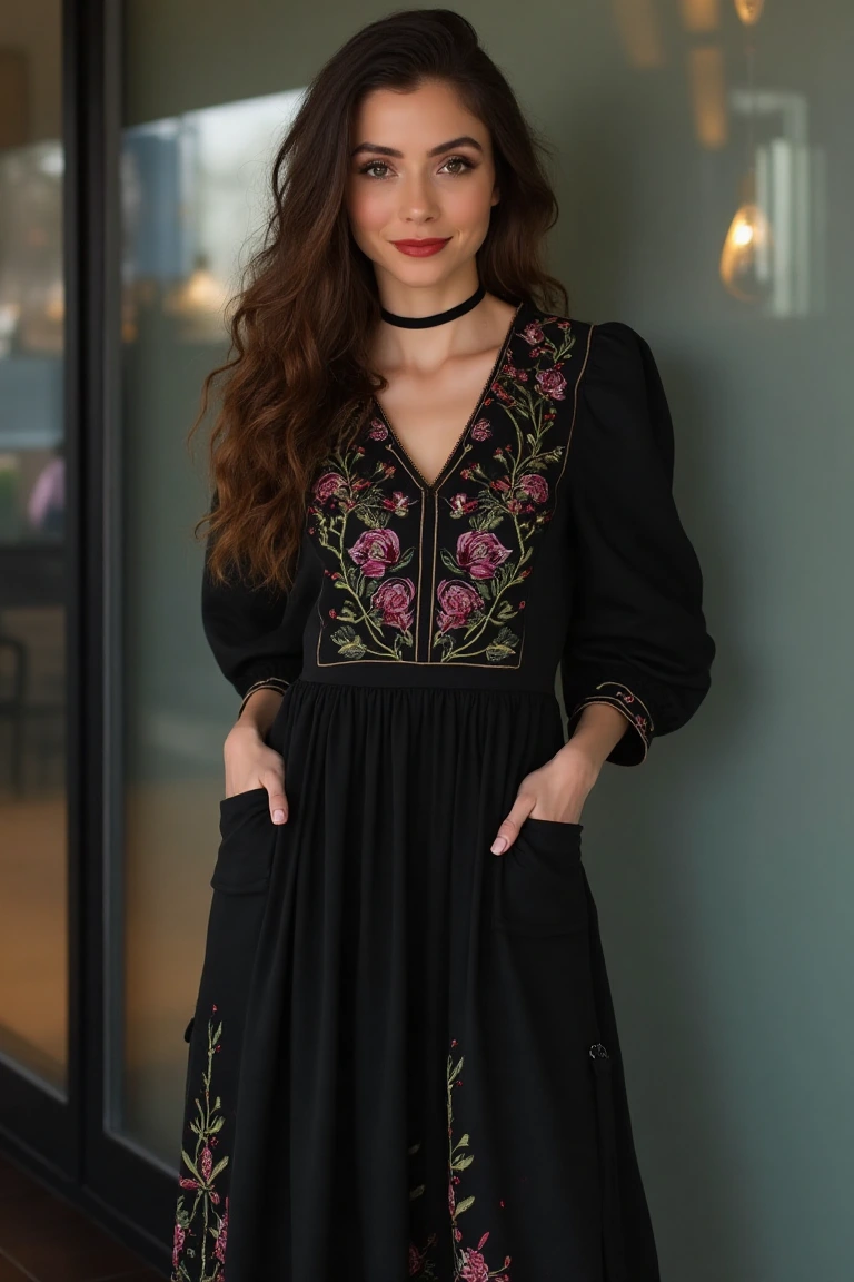 Embroidered Black Midi Party Dresses for Timeless Romance