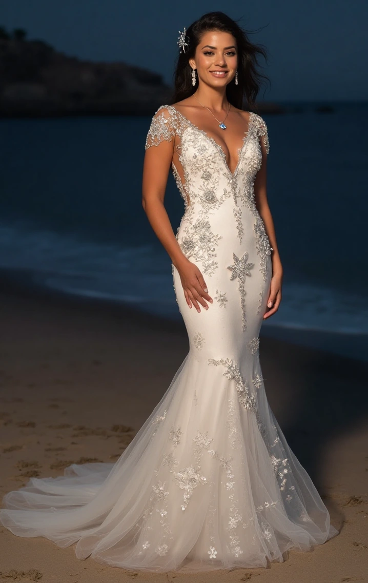 Embroidery Wedding Dress in Coastal Whites