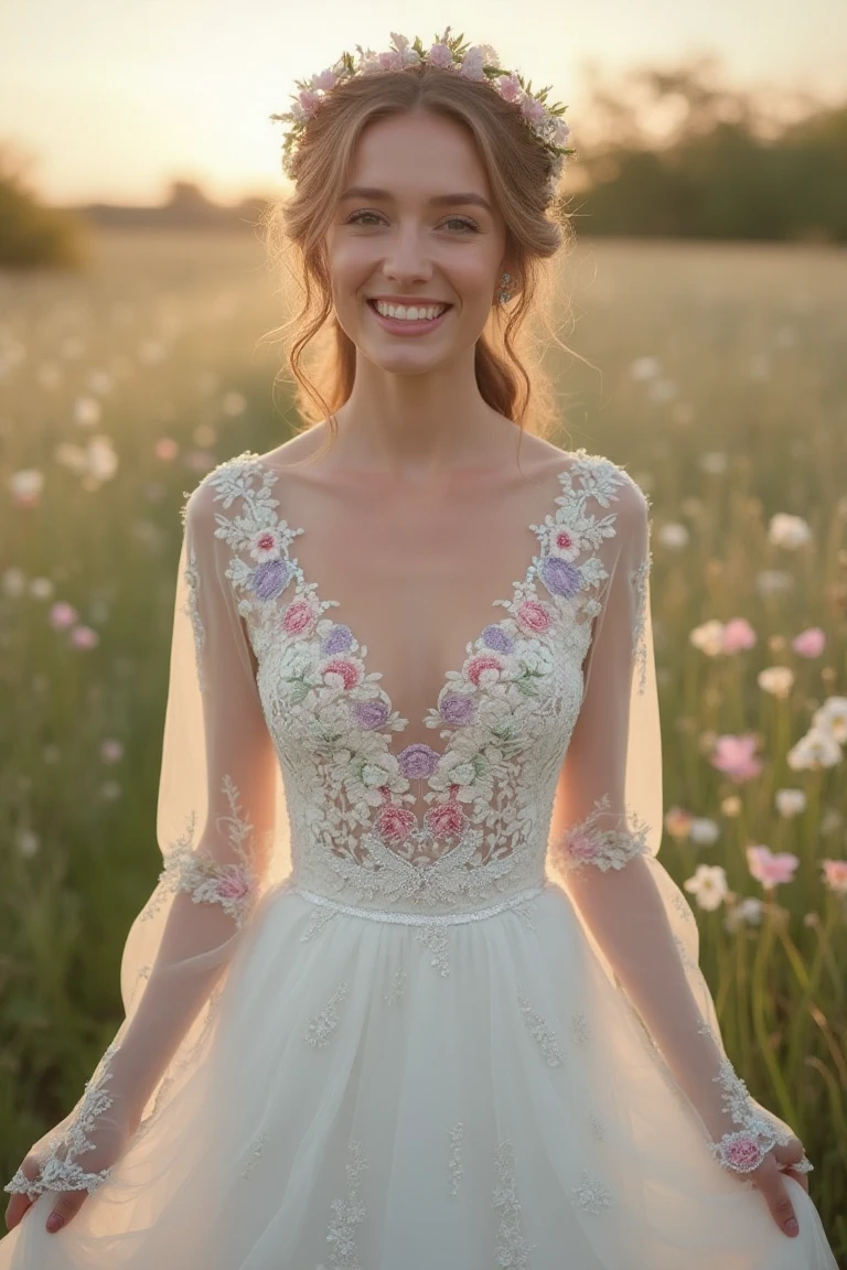 Embroidery Wedding Dress in Springtime Hues