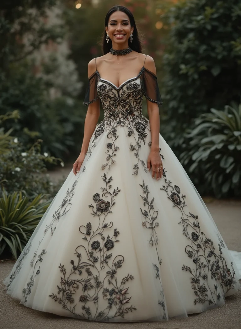 Embroidery Wedding Dress in Striking Contrast