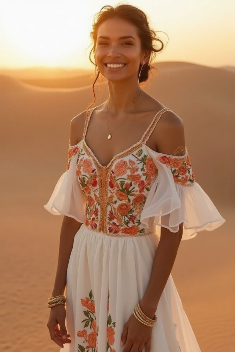 Embroidery Wedding Dress in Sunset Hues