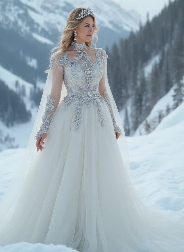 Embroidery Wedding Dress in Winter Whites