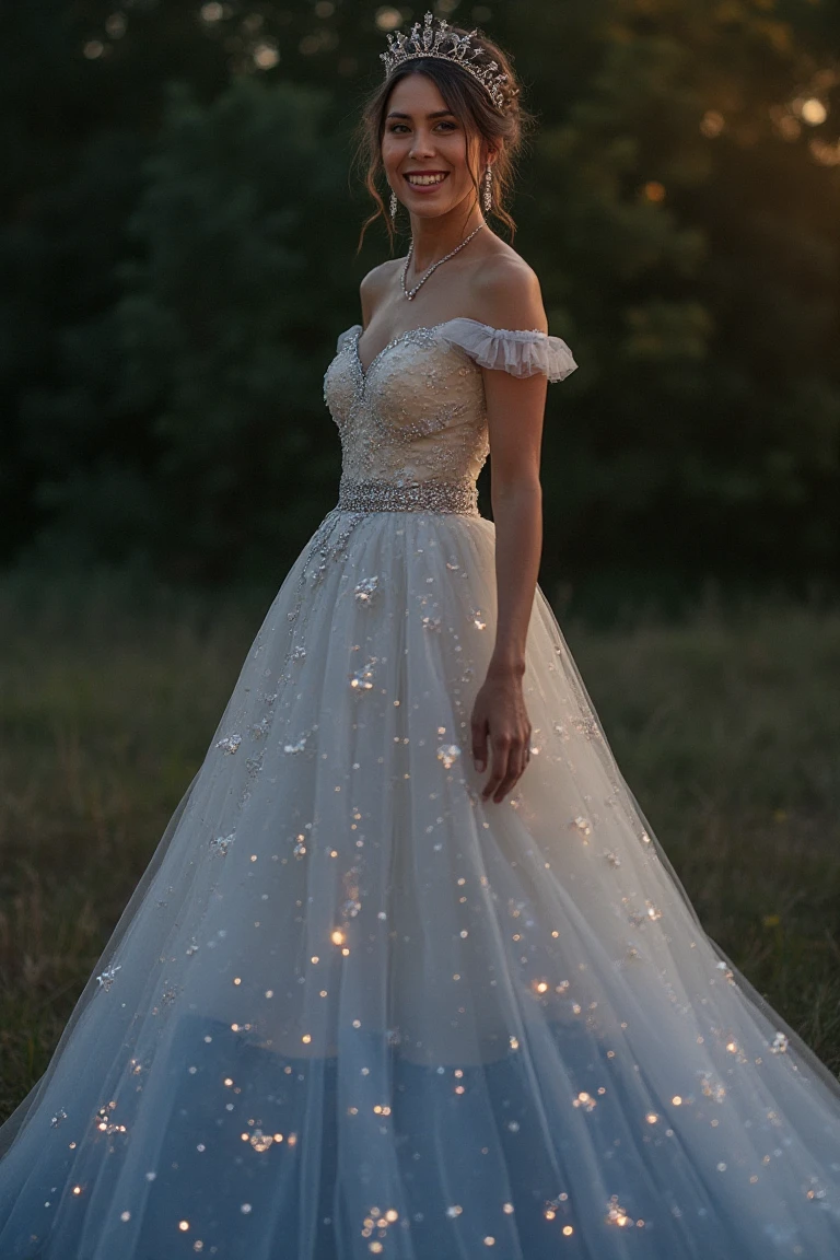 Enchanting White Polka Dot Wedding Dress