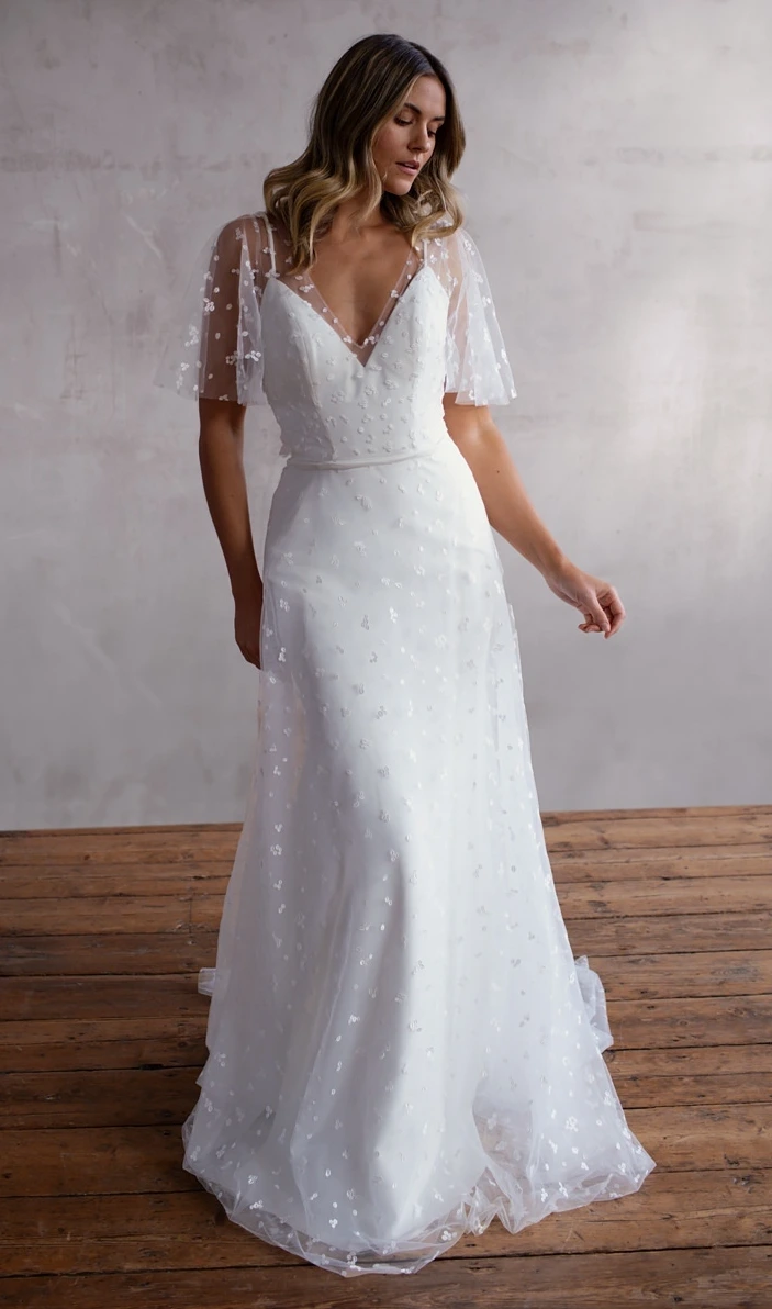Ethereal White Polka Dot Wedding Dress