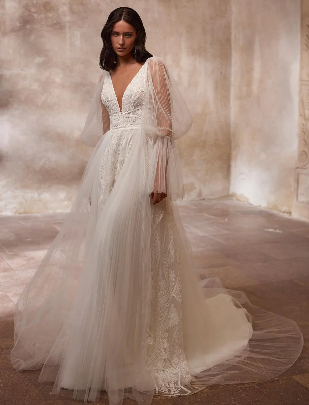 Ethereal White V-Neck Wedding Dress
