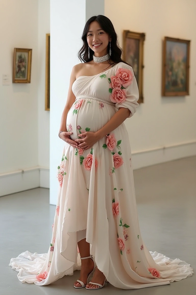 Floral Cream Maternity Wedding Dress