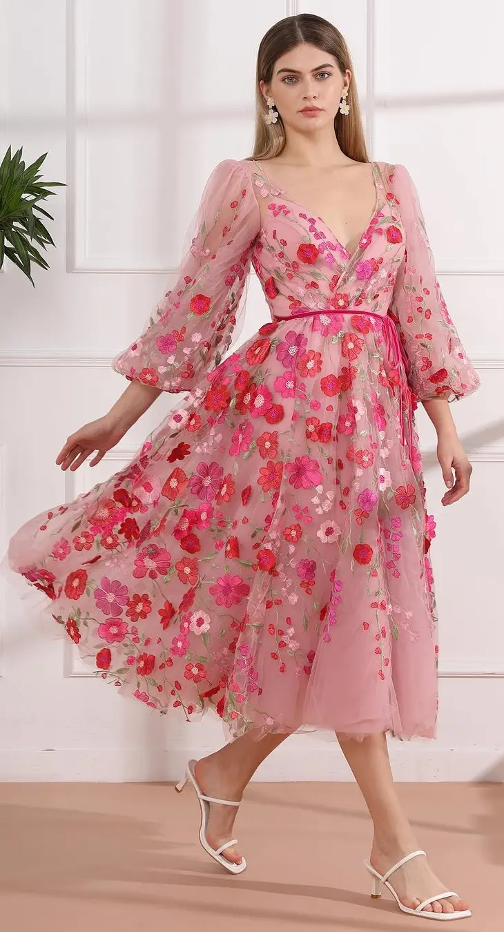 Floral Midi Party Dresses for Timeless Celebrations