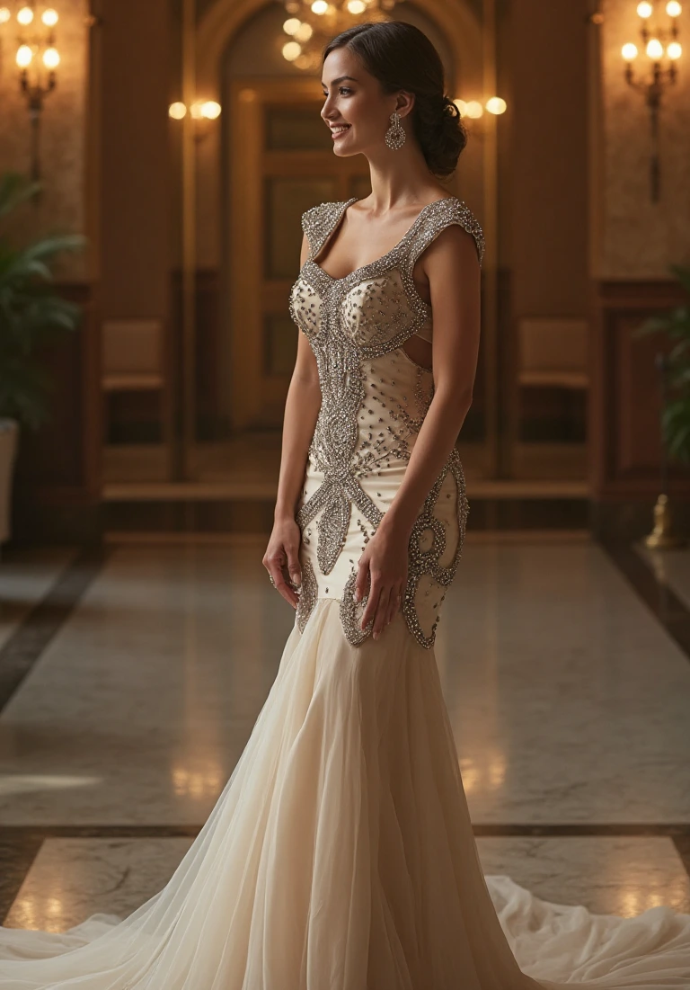 Glamorous Champagne Polka Dot Wedding Dress