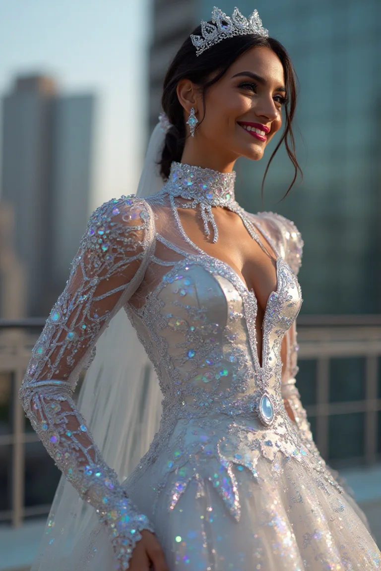 High-Neck Embellished Crystal Ballgown A Prism of Light