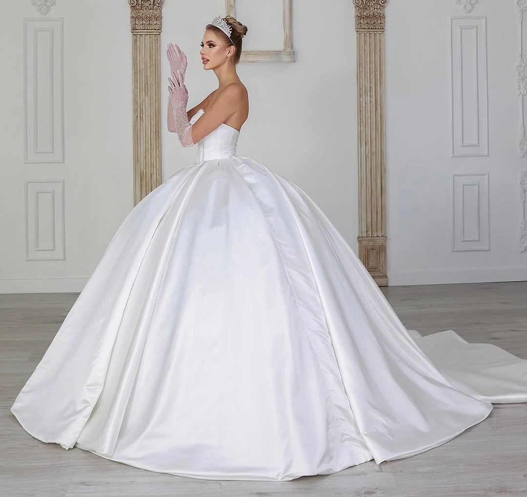 Ivory Satin Crystal Ballgown, A Study in Understated Glamour