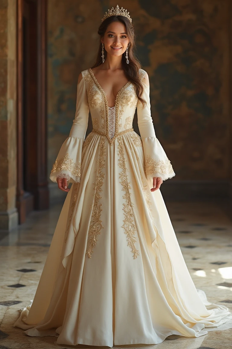 Majestic Cream V-Neck Wedding Dress