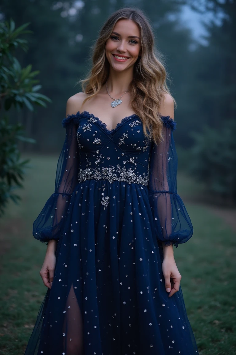 Navy Embellished Midi Party Dresses for Enchanted Evenings