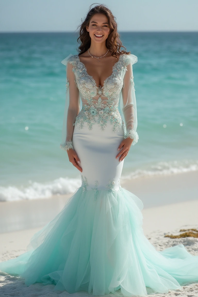 Ocean-Inspired V-Neck Wedding Dress
