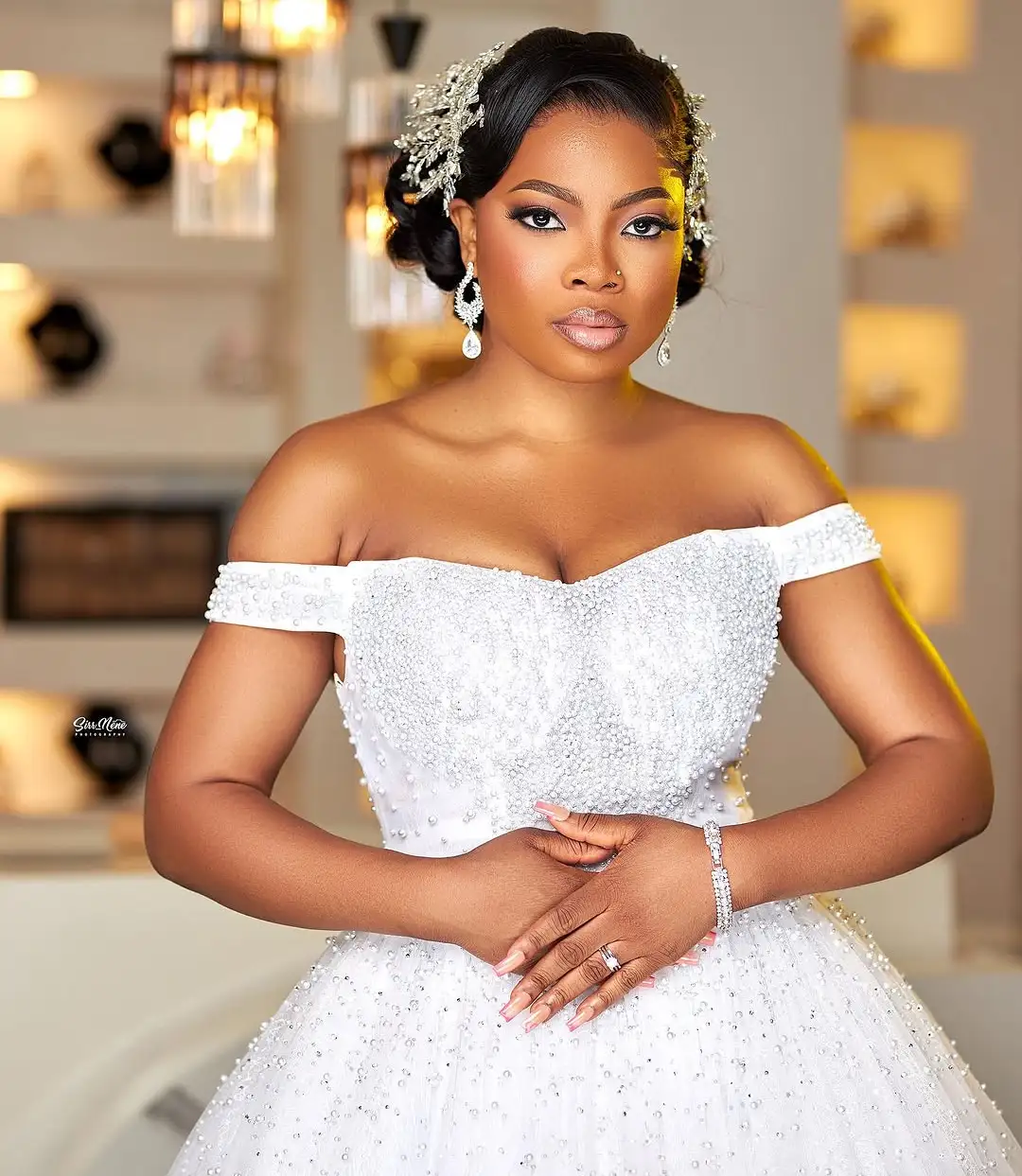 Off-Shoulder Beaded Crystal Ballgown A Cascade of Brilliant Light