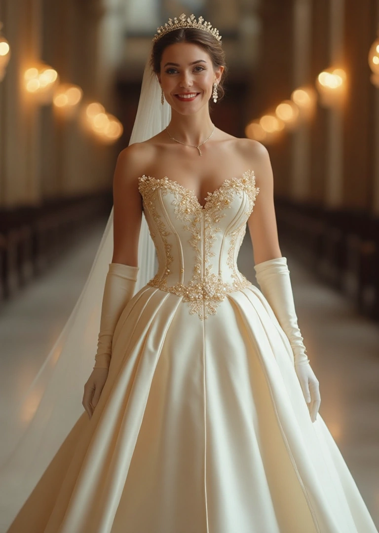 Opulent Cream Satin Wedding Dress