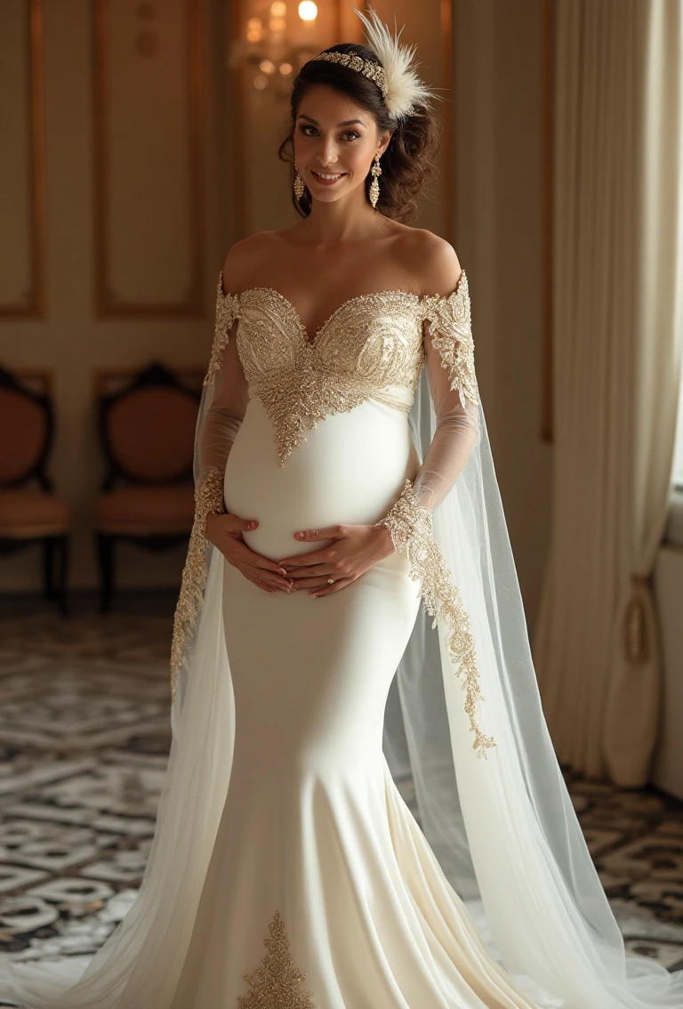 Opulent White Maternity Wedding Dress