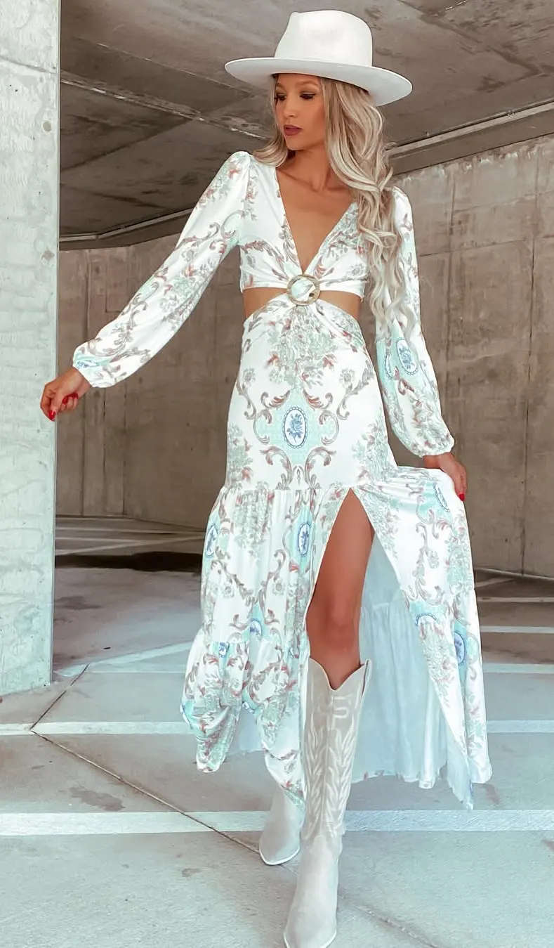 Patterned Midi Party Dresses for Bohemian Flair