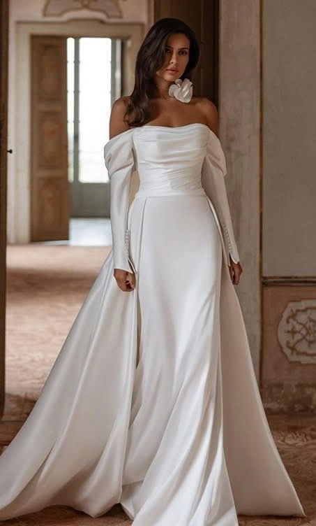 Regal White Satin Wedding Dress