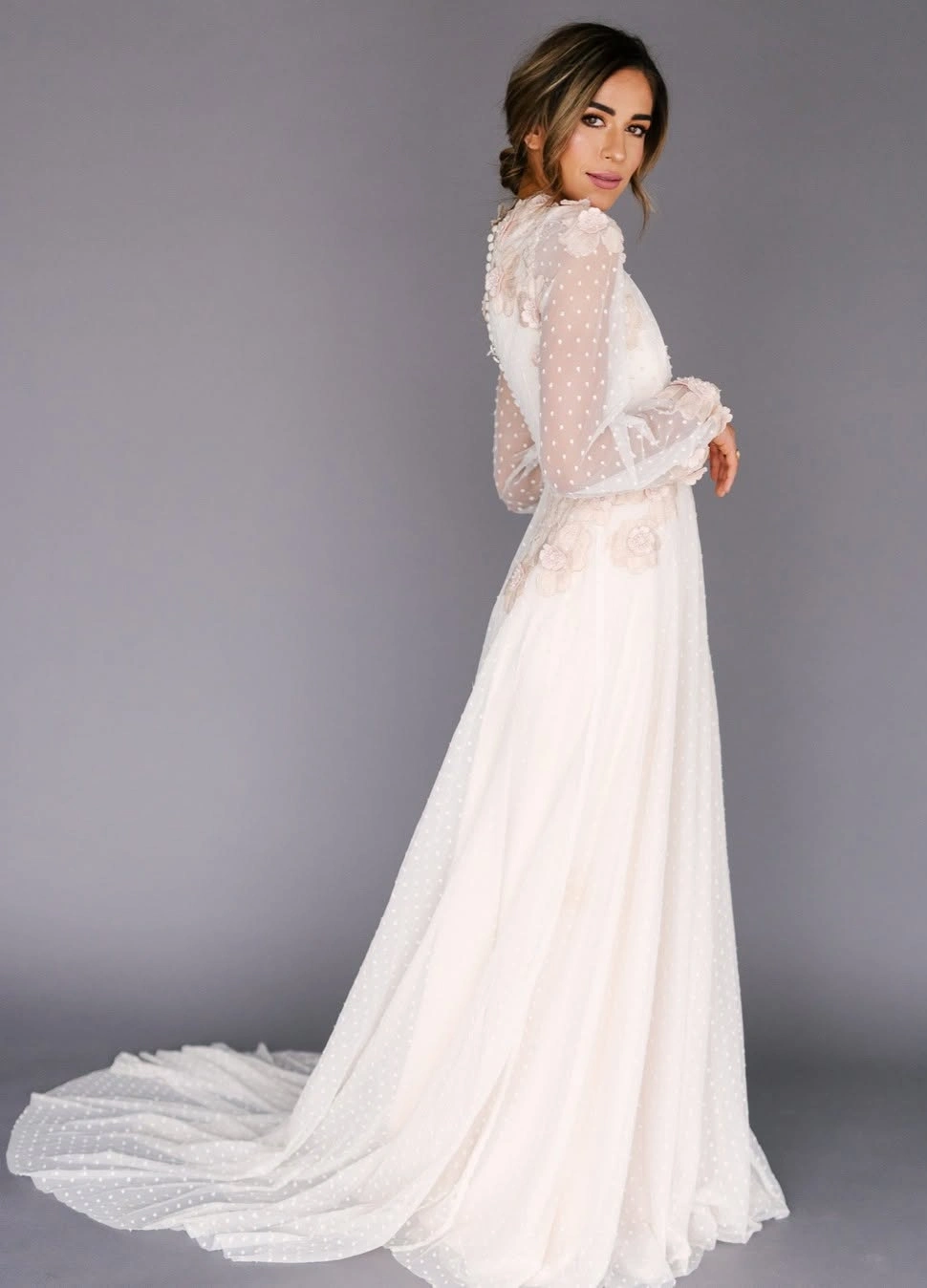 Romantic White Polka Dot Wedding Dress