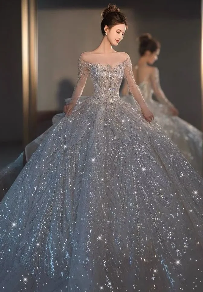 Silver Glitter Crystal Ballgown A Shower of Starlight