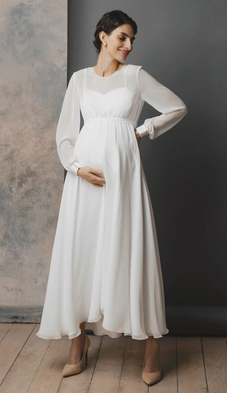 Sleek White Maternity Wedding Dress