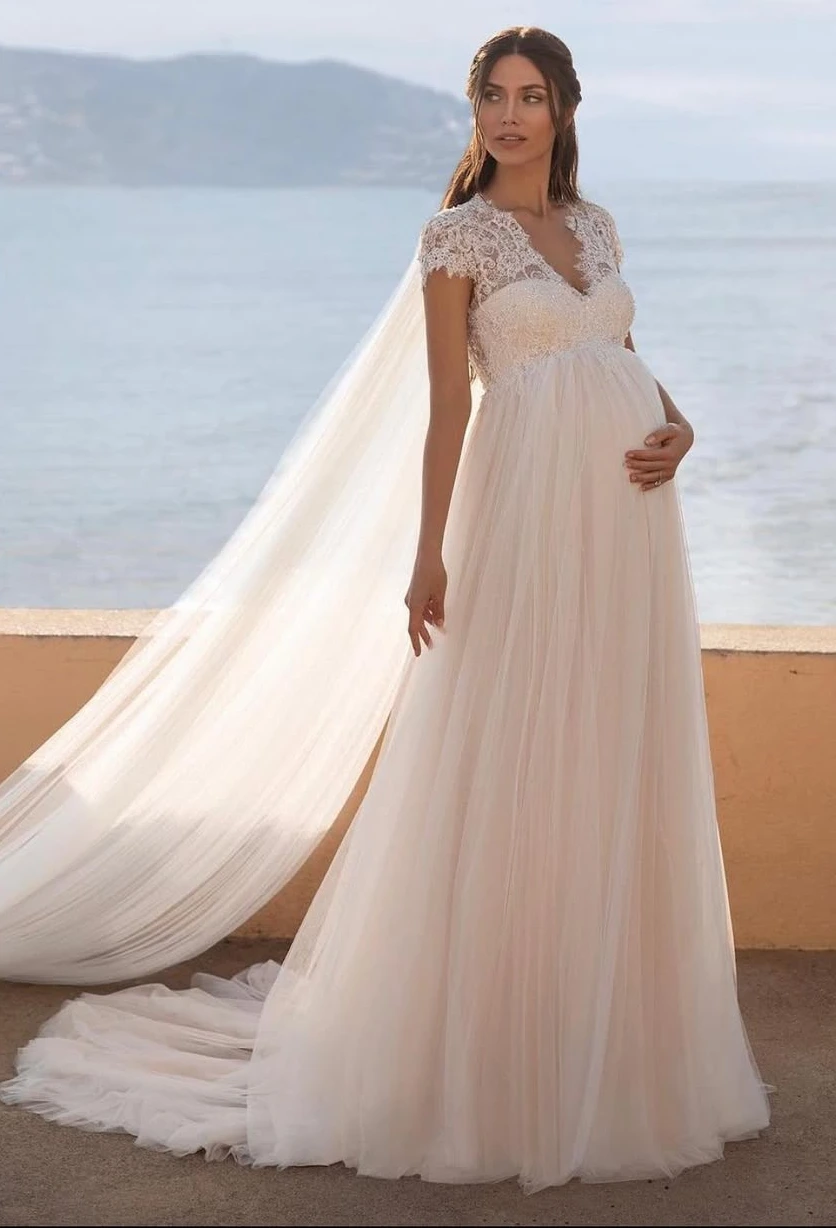 Soft Blush Maternity Wedding Dress