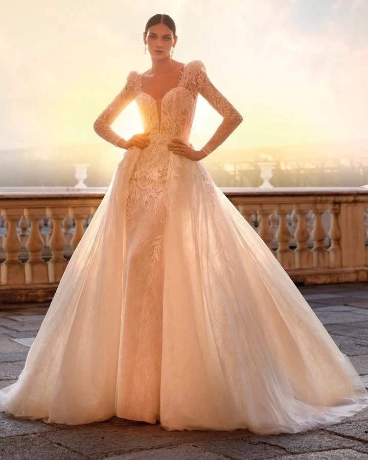 The Dramatic Long Sleeve Wedding Dress in Ethereal Neutrals