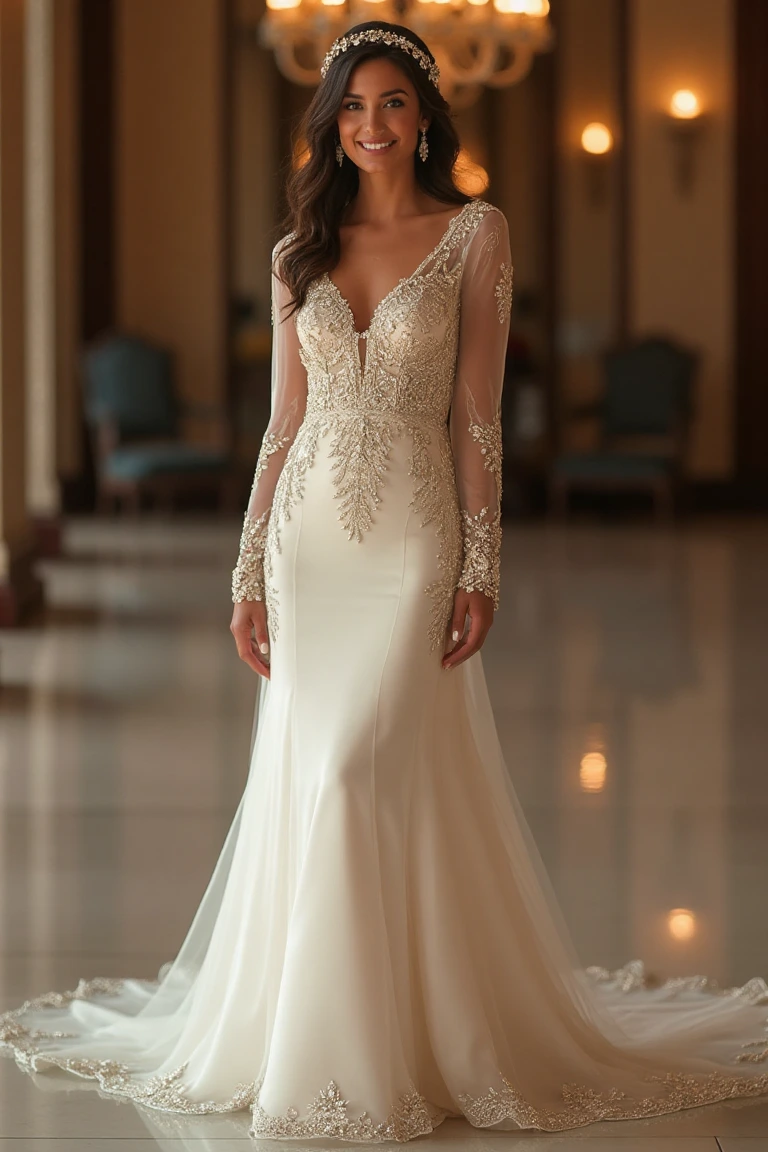 The Long Sleeve Wedding Dress in Luxurious Glamour