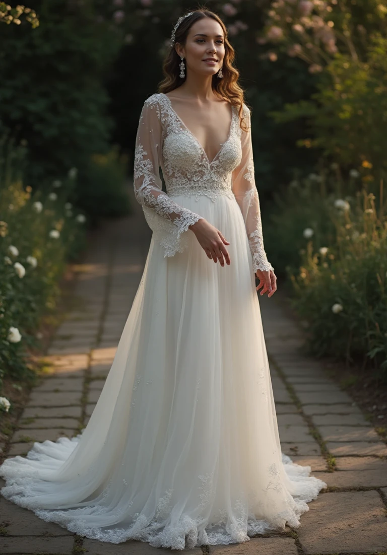 The Long Sleeve Wedding Dress in a Garden Escape