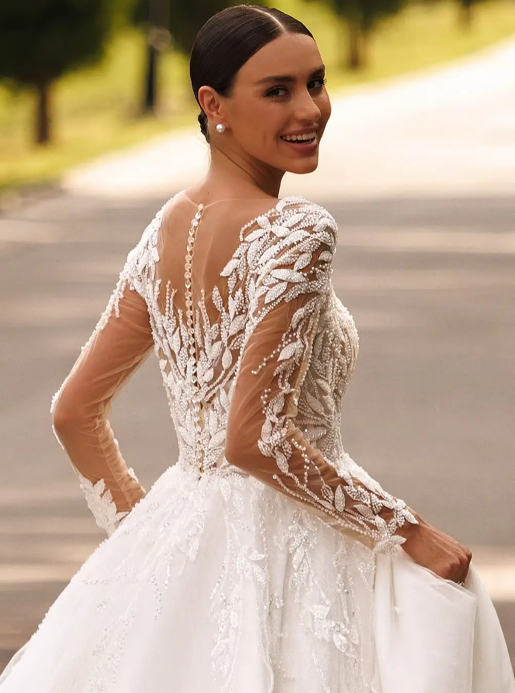 The Long Sleeve Wedding Dress in a Garden Stroll