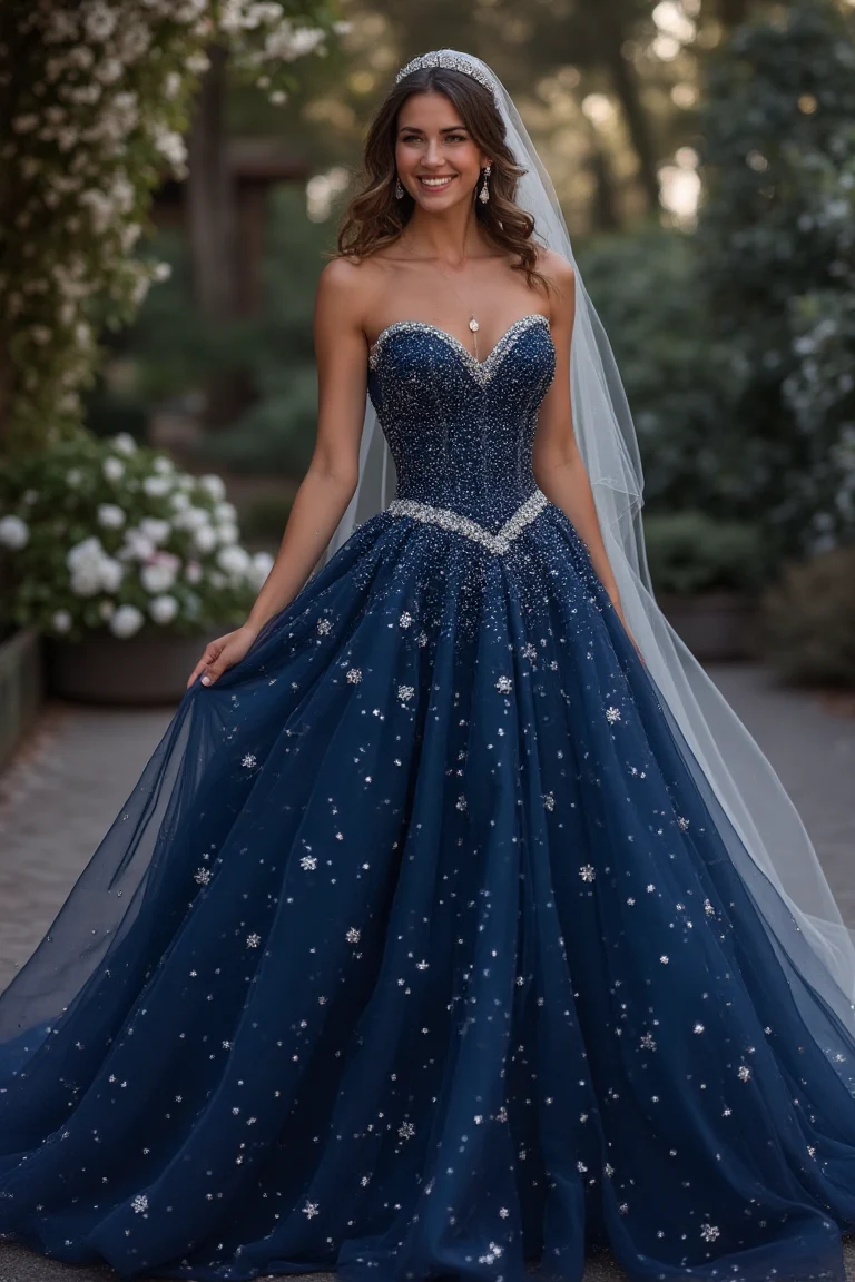 The Navy Sequin Wedding Dress as a Starlit Promise