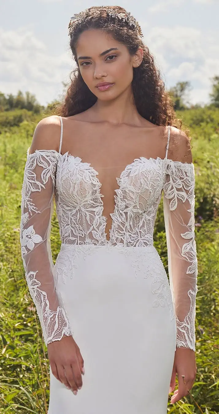 The Off-Shoulder Long Sleeve Wedding Dress in Nature’s Embrace