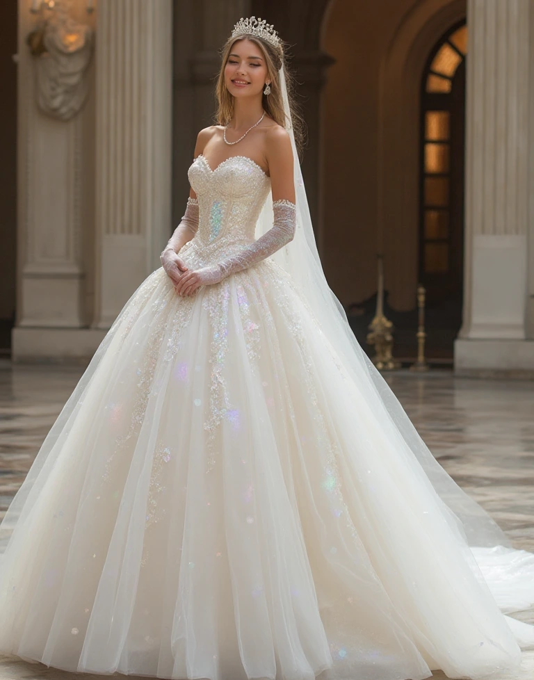 The Sequin-Adorned Wedding Dress as a Royal Celebration