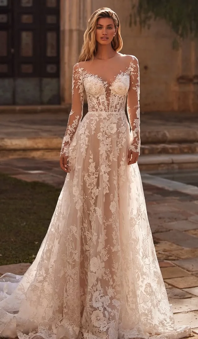 The Timeless Long Sleeve Wedding Dress in Romantic Hues