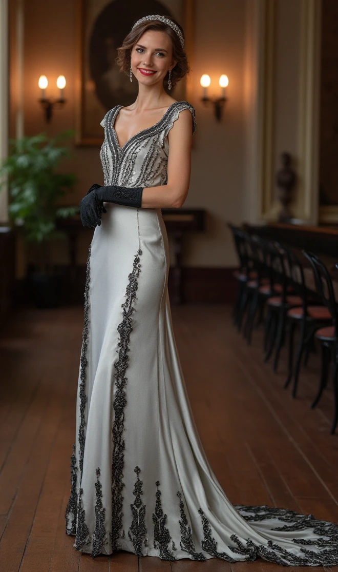 Vintage Silver Satin Wedding Dress