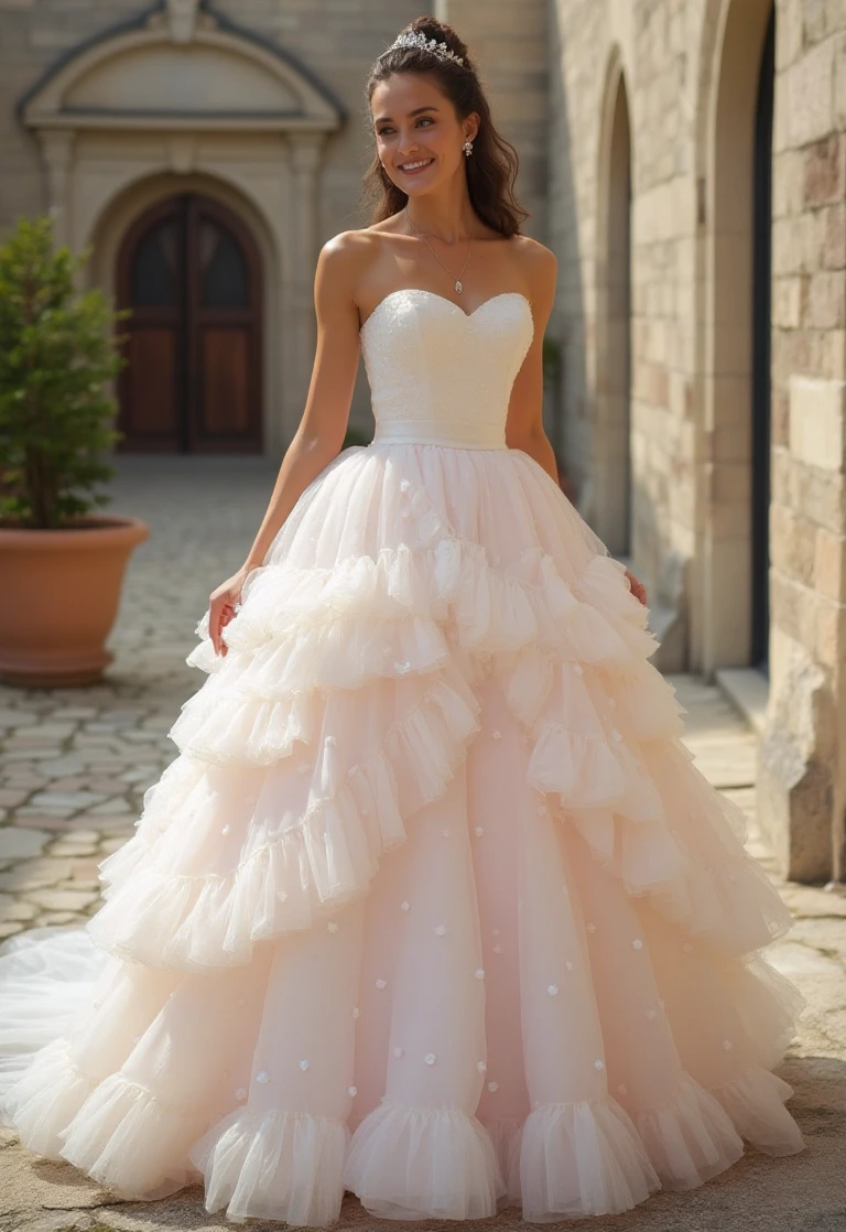 Voluminous White Polka Dot Wedding Dress