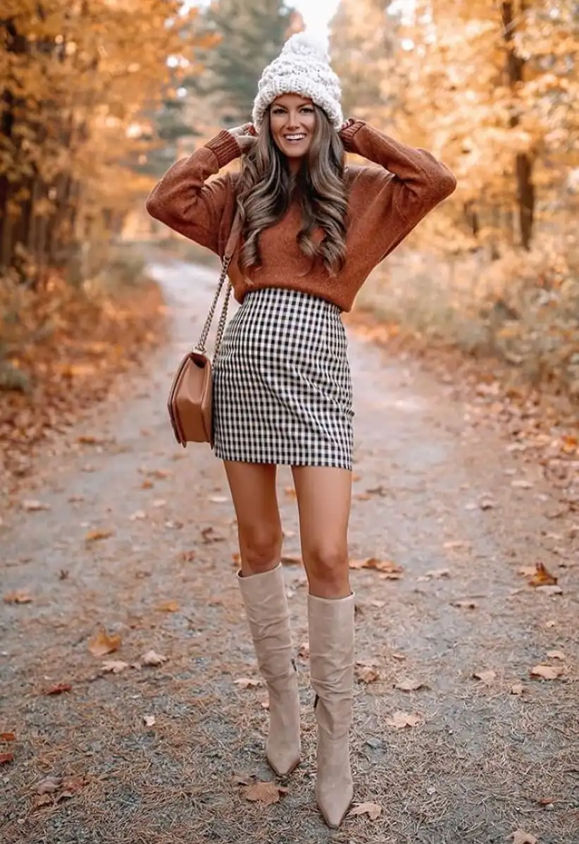 Warm-Toned Autumn Outfits with Pattern Play