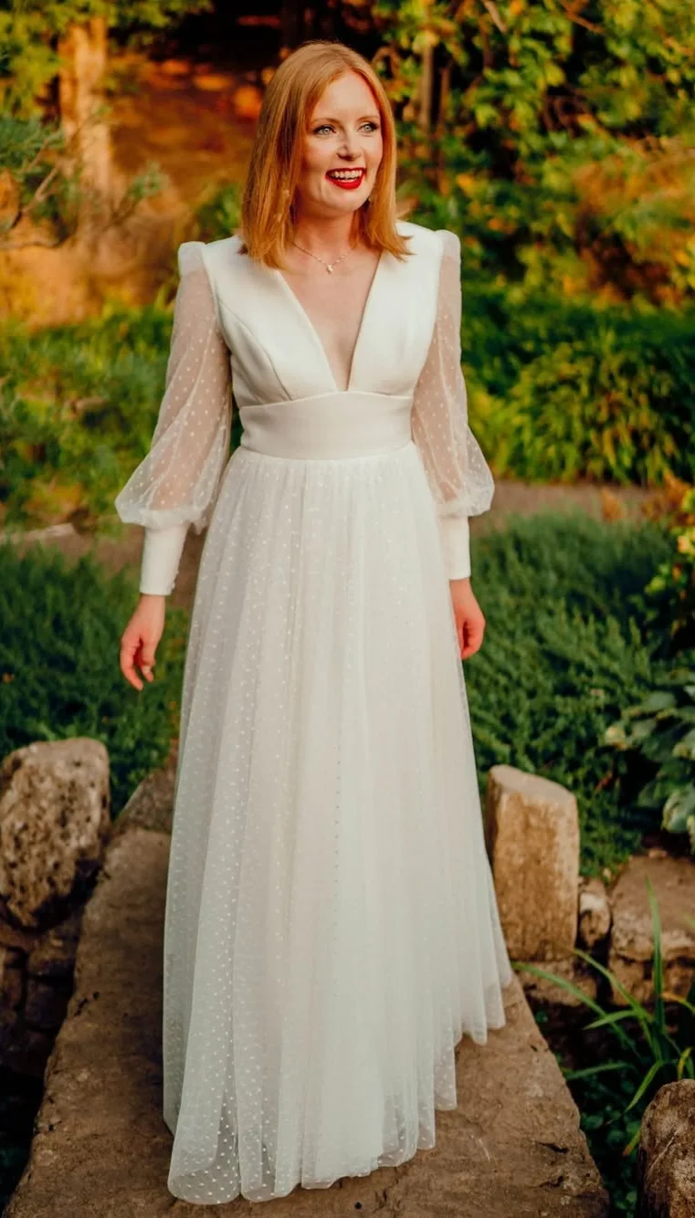 Whimsical White Polka Dot Wedding Dress