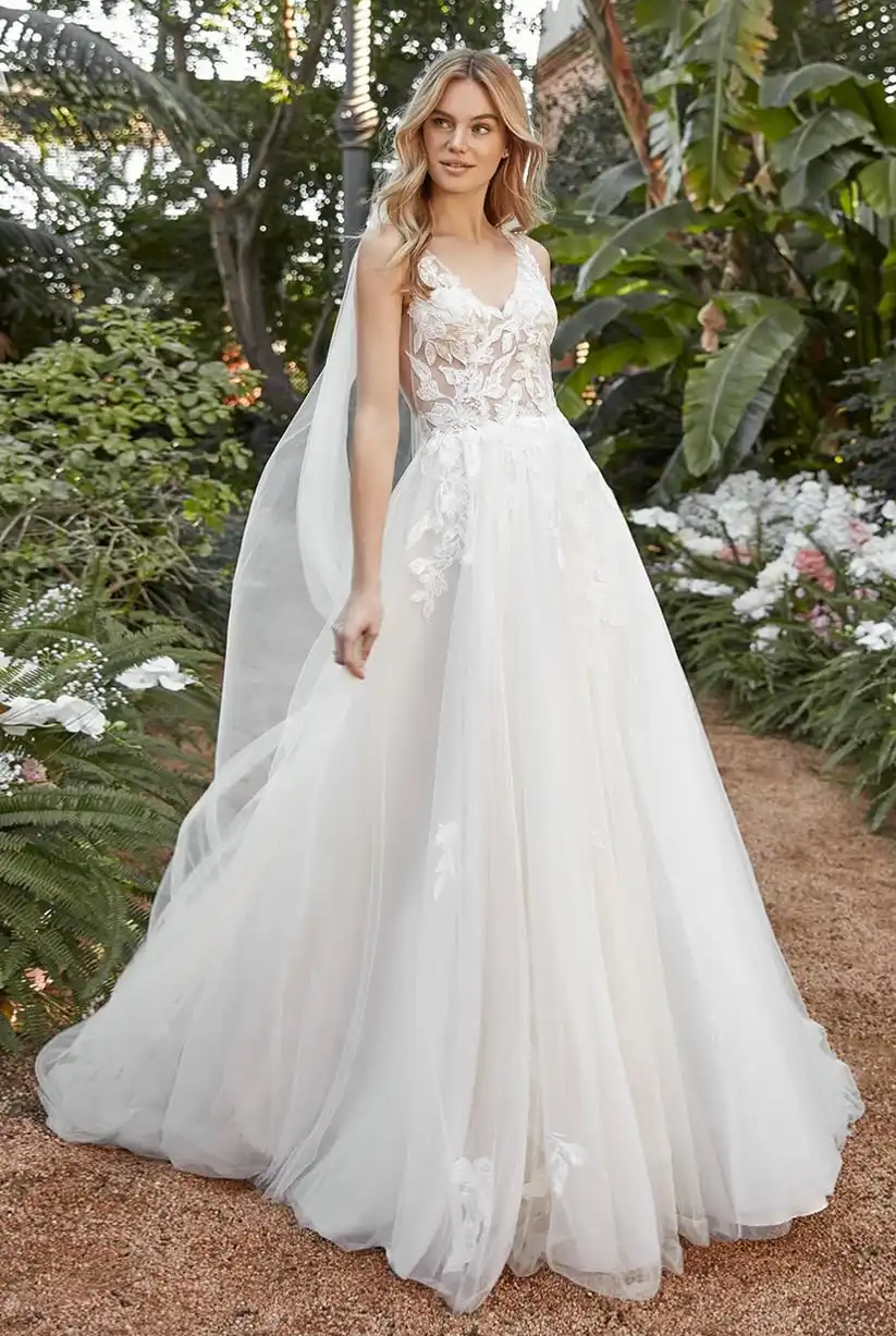 Whimsical White V-Neck Wedding Dress