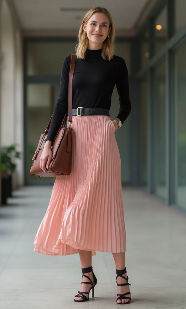 Pleated Skirt and Heels for Office Outfits