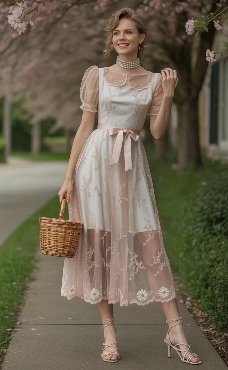A Lace-Infused Blush Coquette Spring Dress