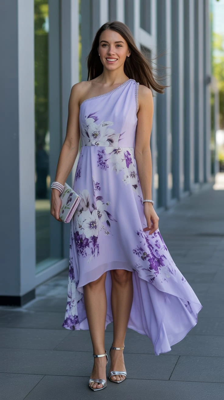 A Purple Floral Graduation Dress for Modern Elegance