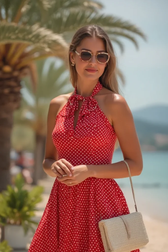 A Retro Red Polka Dots Summer Vacation Outfit