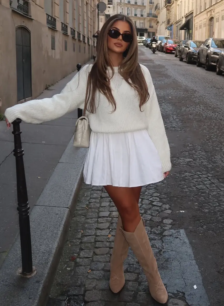 Creamy Neutrals in a Casual Cowboy Boots Ensemble