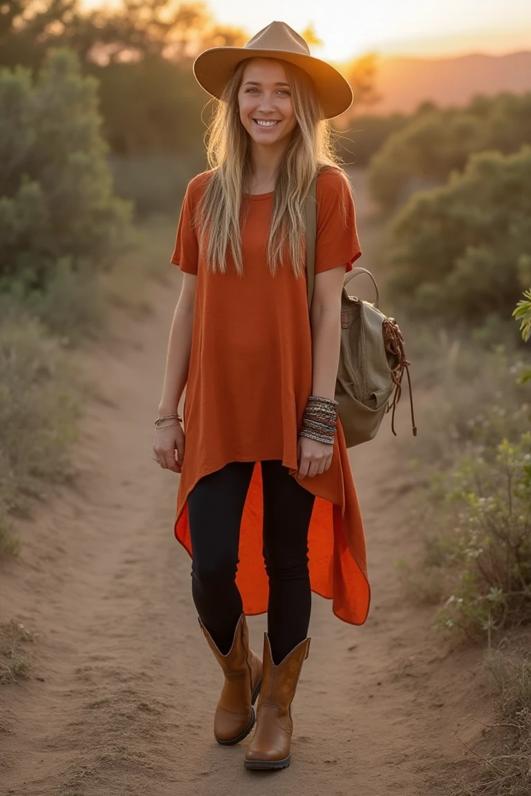 Leather Jacket and Cowboy Boots Festival Look